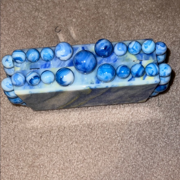 NWOT blue white yellow Acrylic Clutch Women Pearl marble Clutch Box hard Purse - Picture 3 of 5